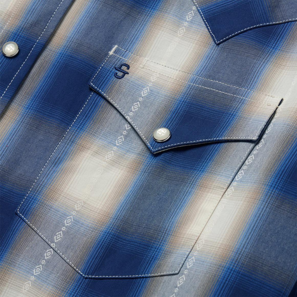Blue Ombre Plaid Western Shirt Blue | Men Stetson Classic Cut