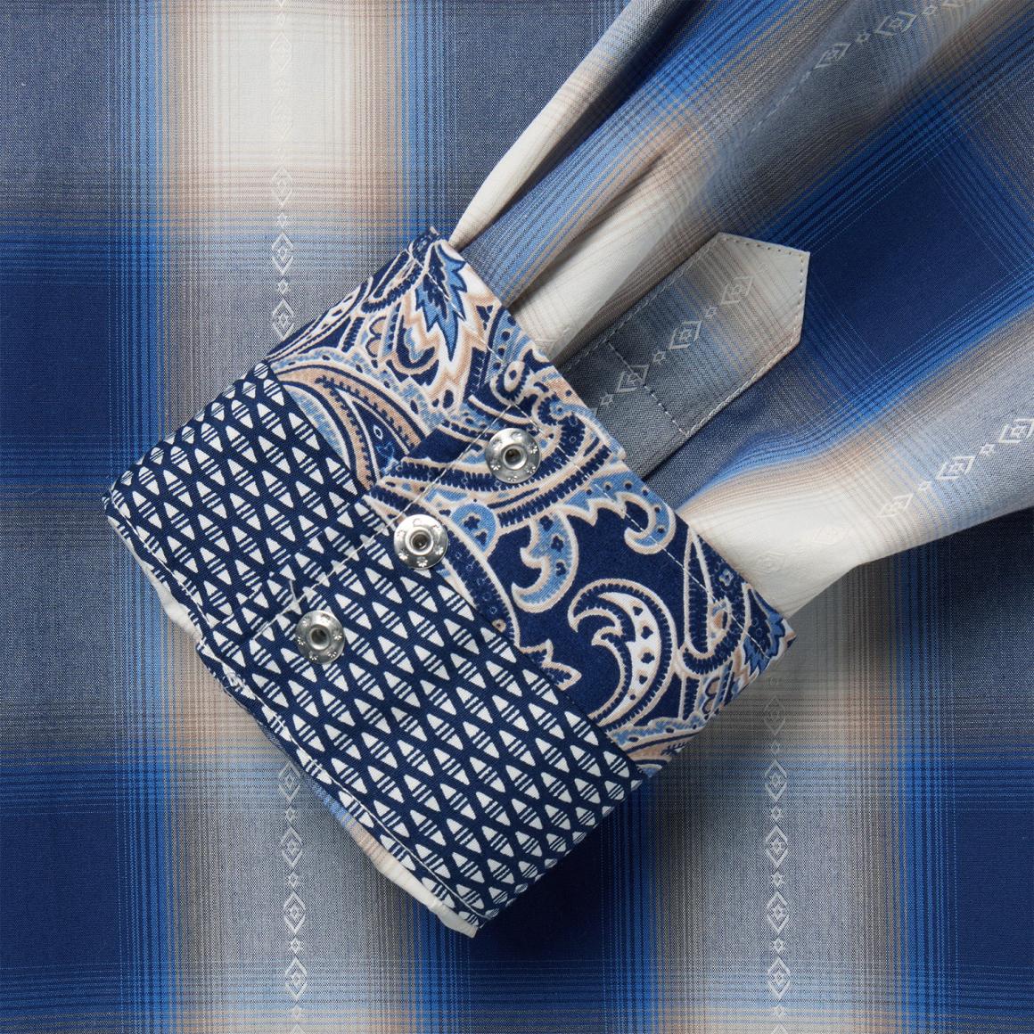 Blue Ombre Plaid Western Shirt Blue | Men Stetson Classic Cut