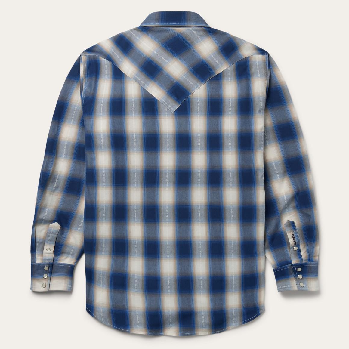 Blue Ombre Plaid Western Shirt Blue | Men Stetson Western Shirts