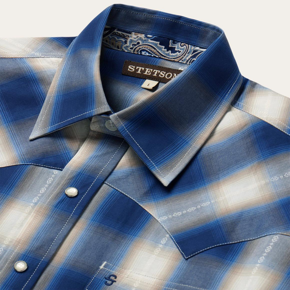 Blue Ombre Plaid Western Shirt Blue | Men Stetson Western Shirts