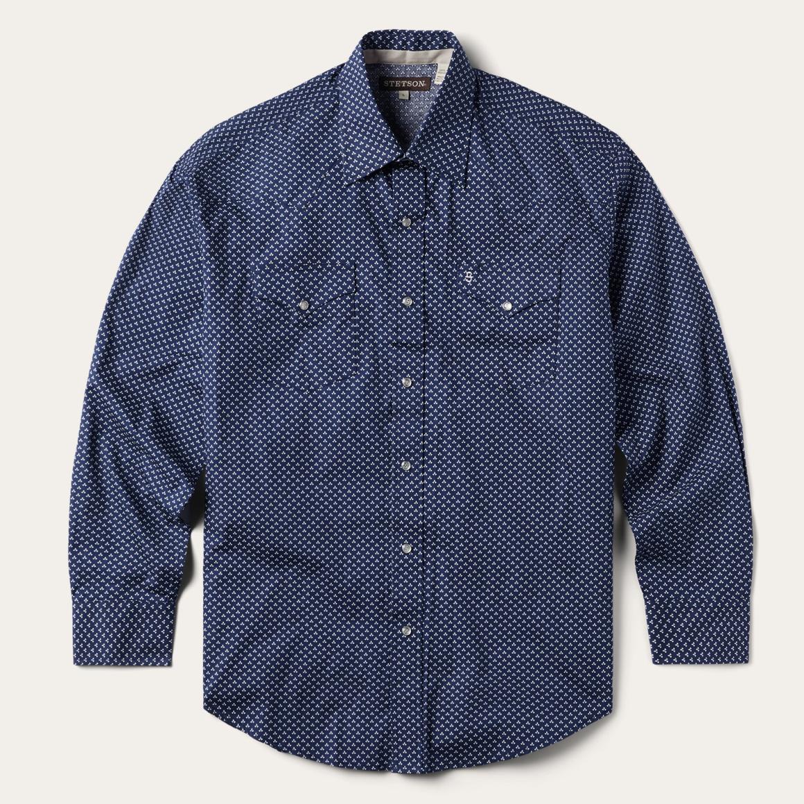 Blue Polaris Geo Print Western Shirt Blue | Men Stetson Western Shirts