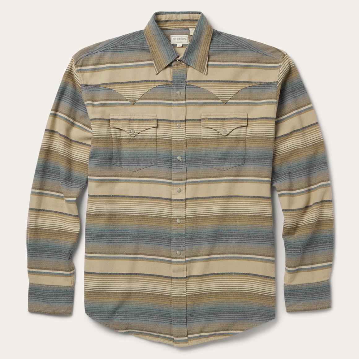 Blue Stripe Flannel Western Shirt Blue | Men Stetson Flannel Shirts