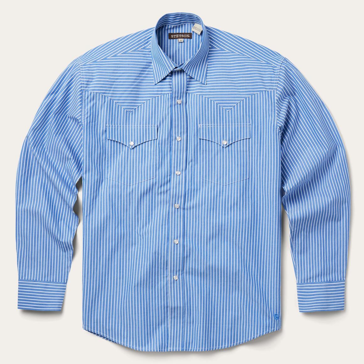 Blue Western Stripe Shirt Blue | Men Stetson Western Shirts