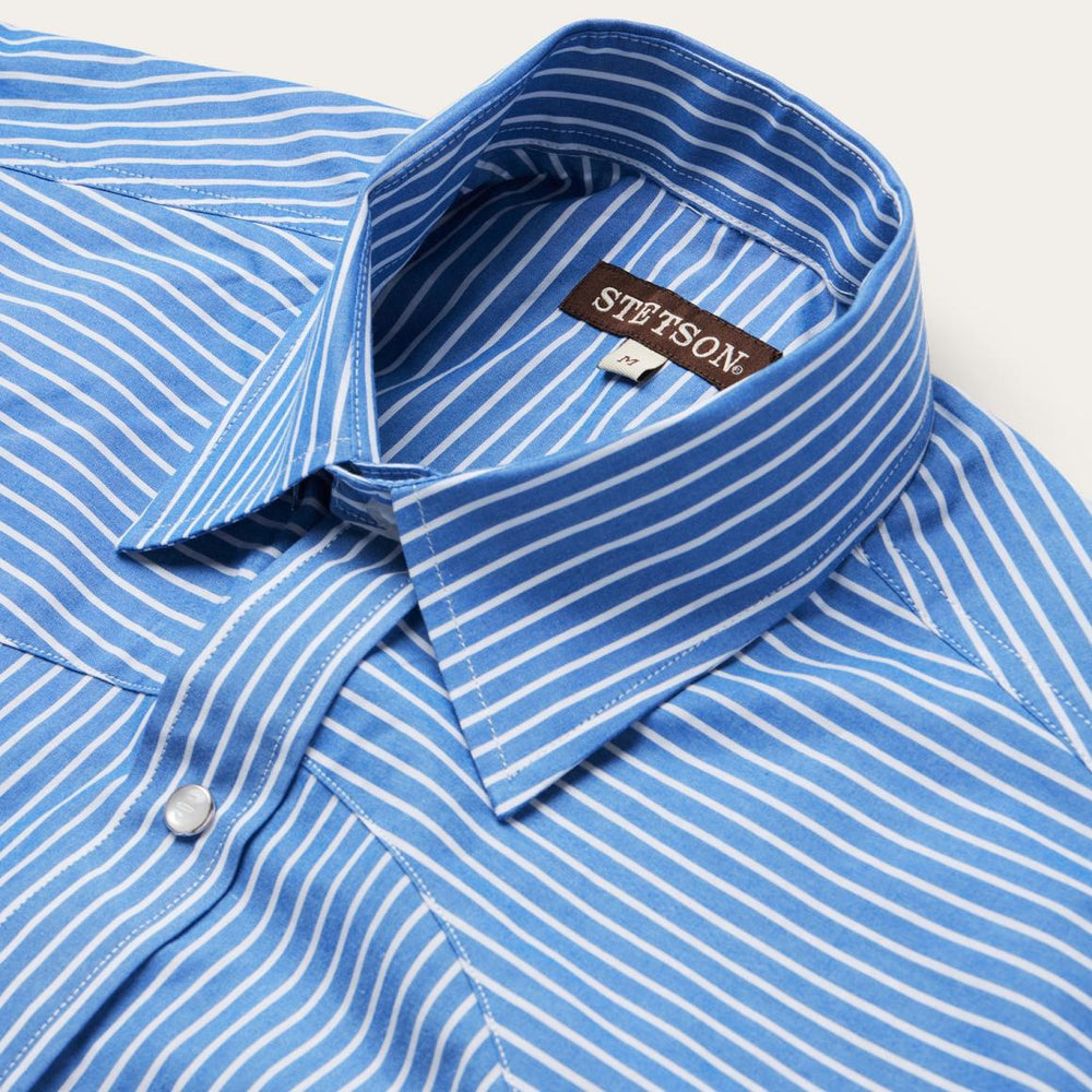 Blue Western Stripe Shirt Blue | Men Stetson Western Shirts