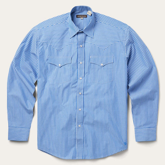 Blue Western Stripe Shirt Blue | Men Stetson Western Shirts