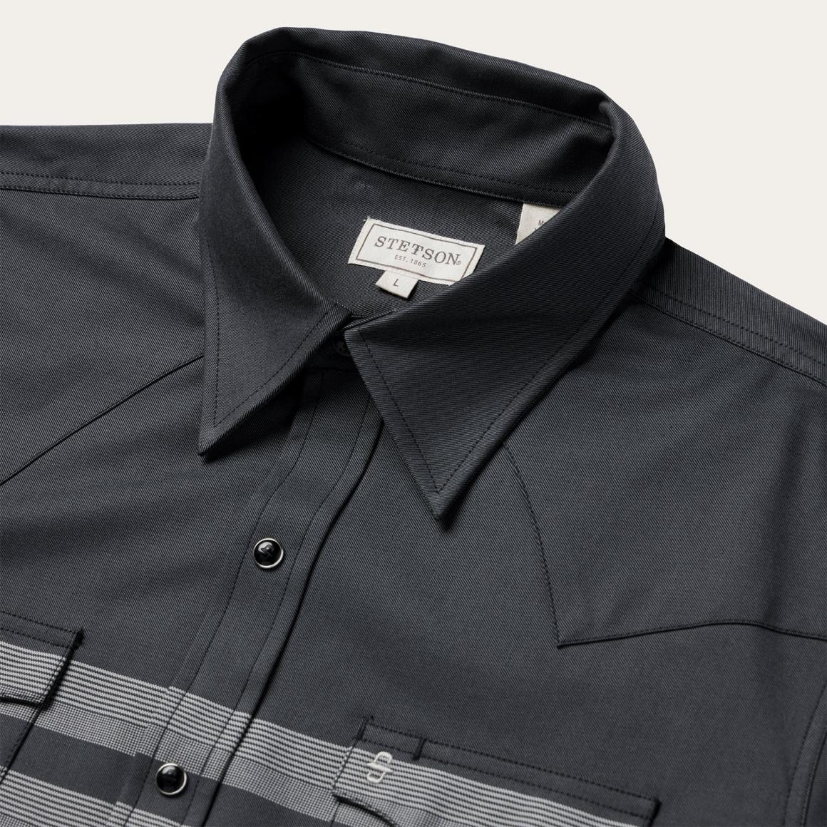Border Stripe Twill Western Shirt Black | Men Stetson Modern Cut
