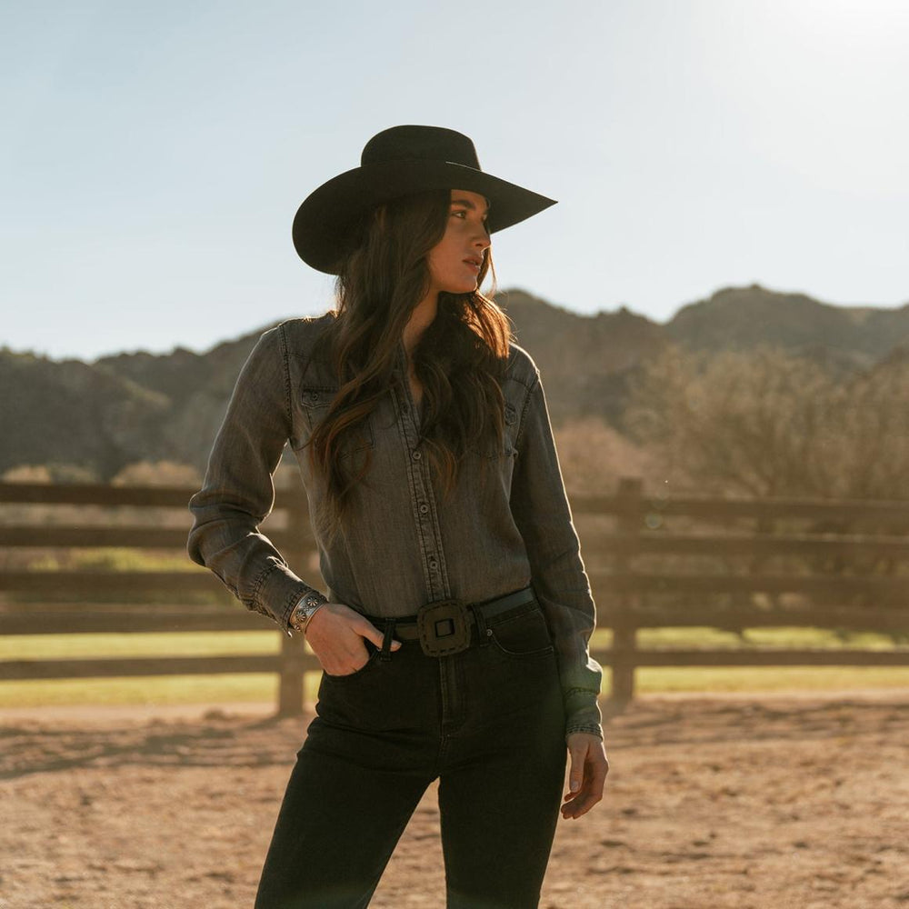 Boyfriend Fit Denim Shirt Washed Black | Women Stetson Denim Shirts