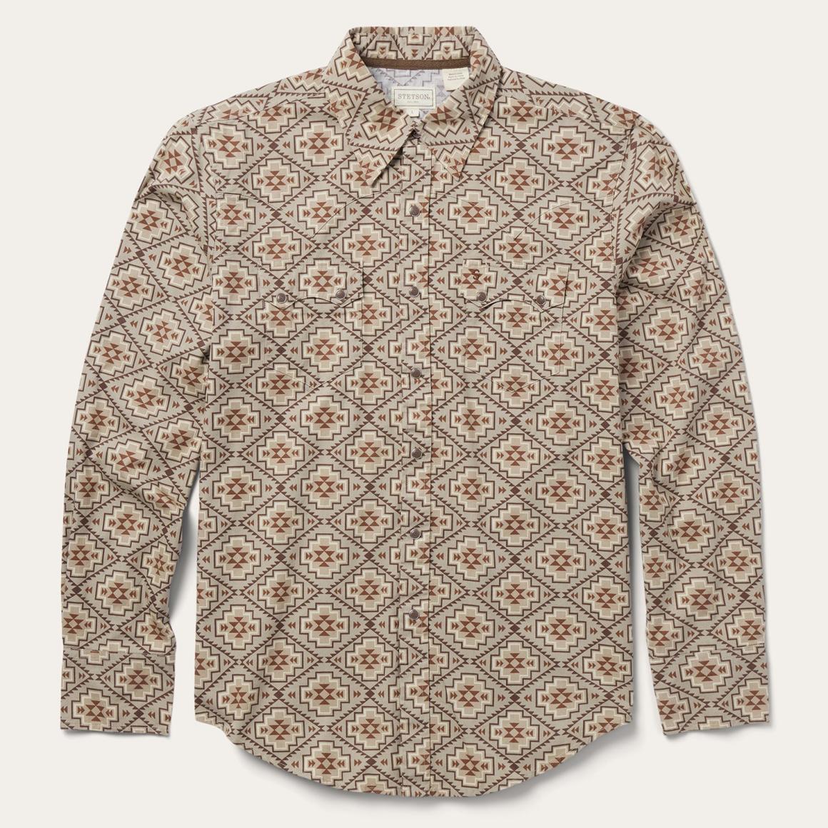 Brown Aztec Poplin Western Shirt Brown | Men Stetson Western Shirts