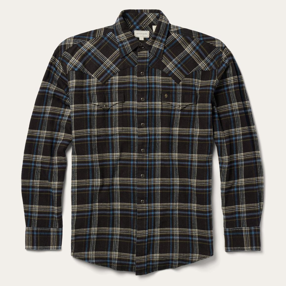 Brown Plaid Flannel Western Shirt Brown | Men Stetson Classic Cut
