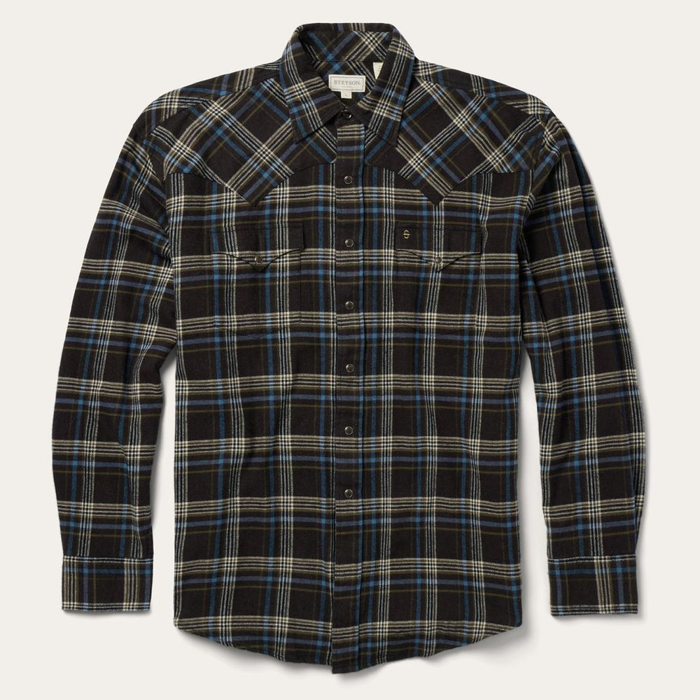 Brown Plaid Flannel Western Shirt Brown | Men Stetson Western Shirts
