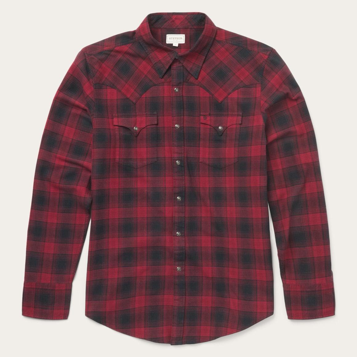 Brushed Twill Plaid Shirt Black | Men Stetson Flannel Shirts
