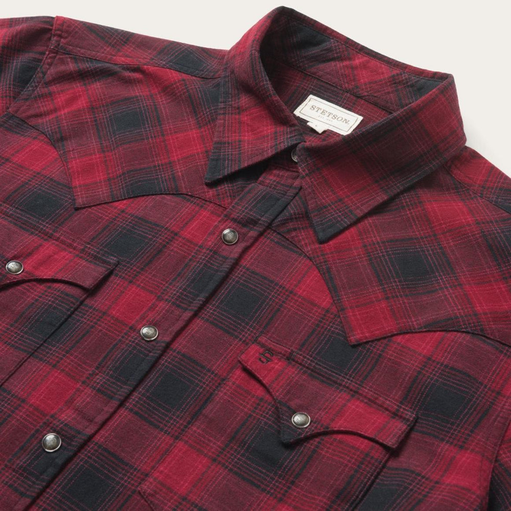 Brushed Twill Plaid Shirt Black | Men Stetson Modern Cut