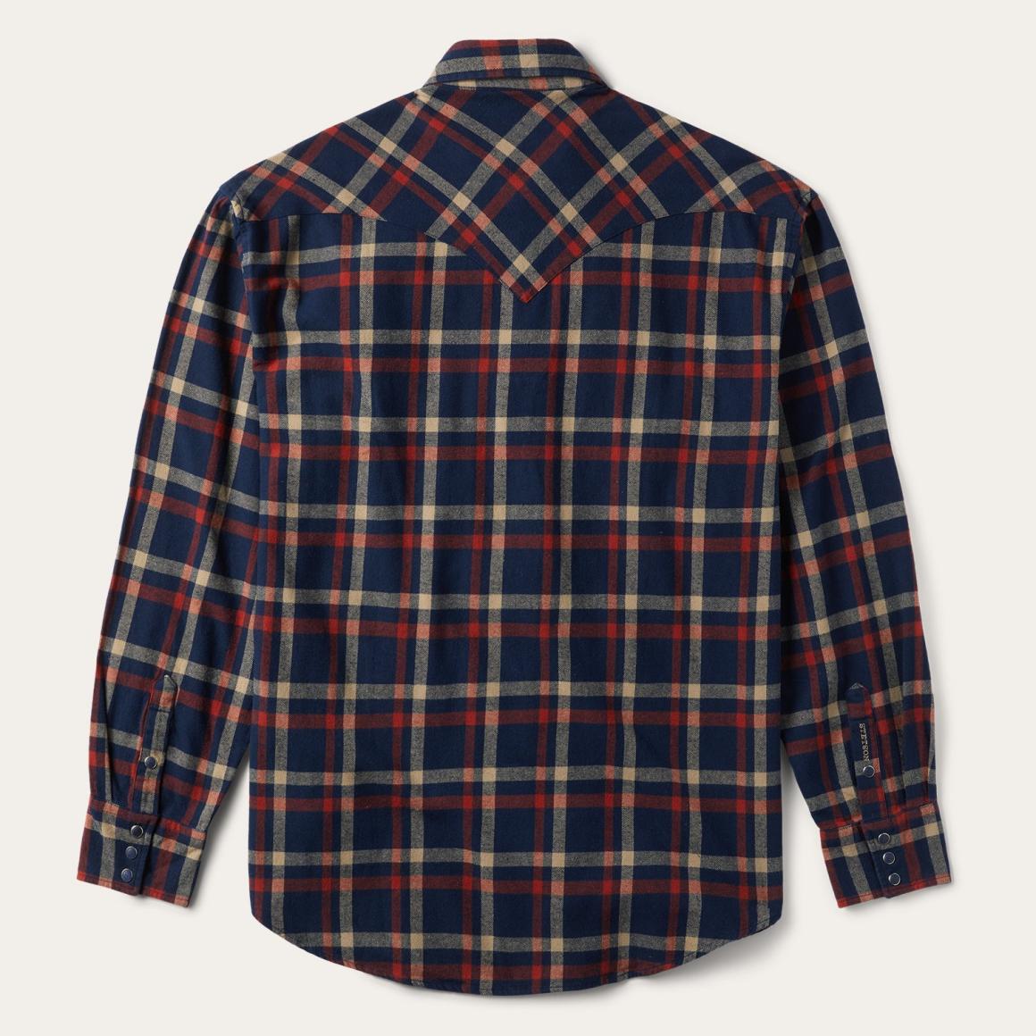 Brushed Twill Plaid Shirt Blue | Men Stetson Flannel Shirts
