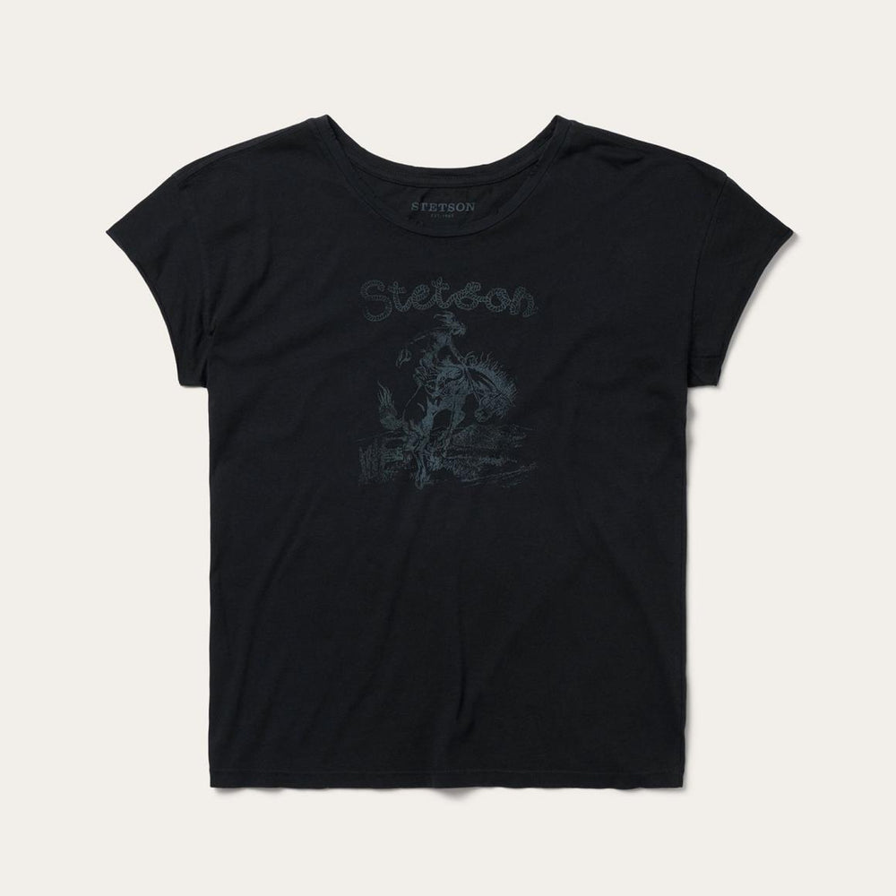Bucking Cowboy Graphic Tee Black | Women Stetson Tees