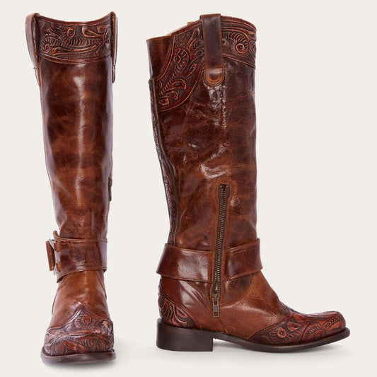 Burnished Cognac Paisley Side Zip Cowboy Boot Tan | Women Stetson Western