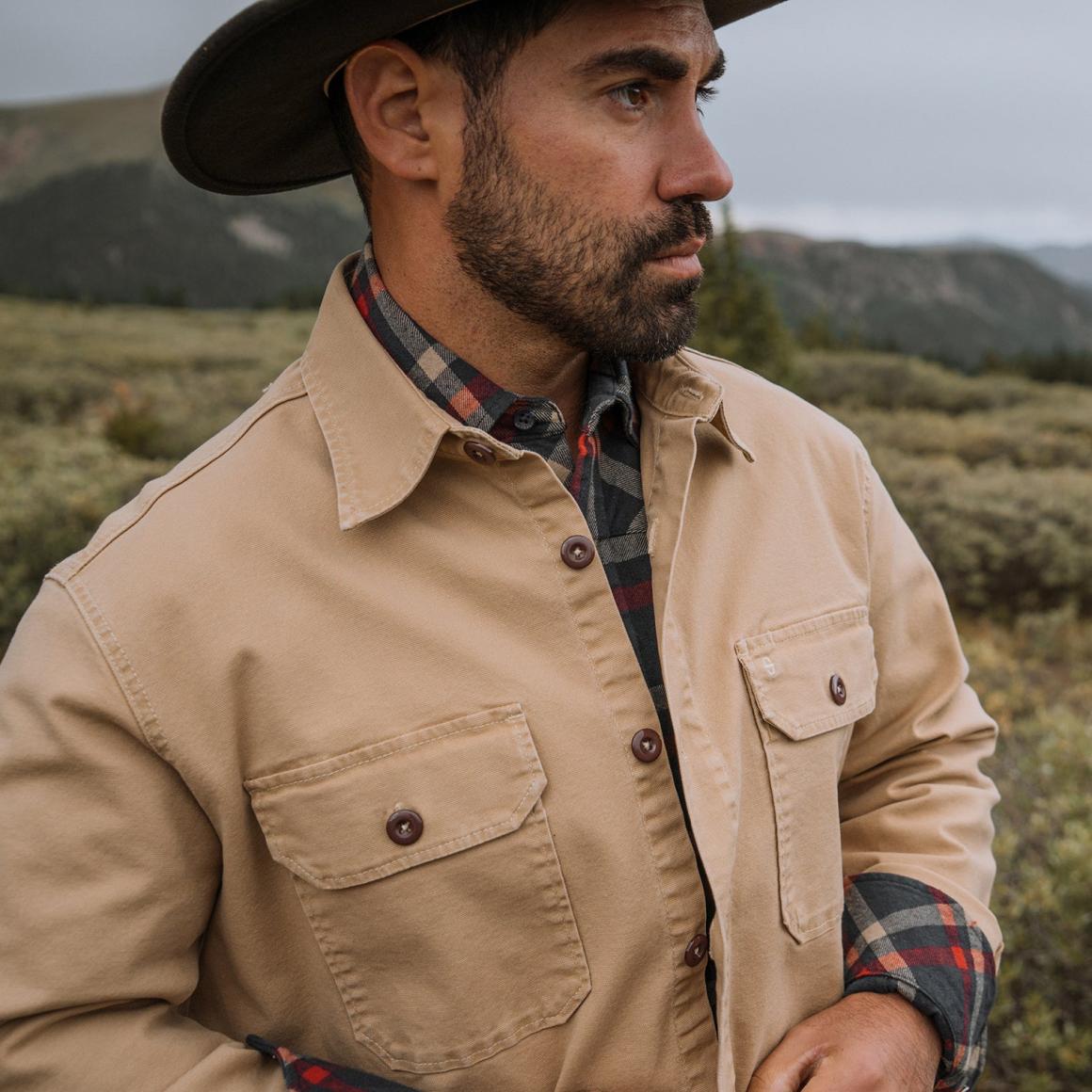 Camel Stretch Canvas Shirt Jacket Brown | Men Stetson Jackets