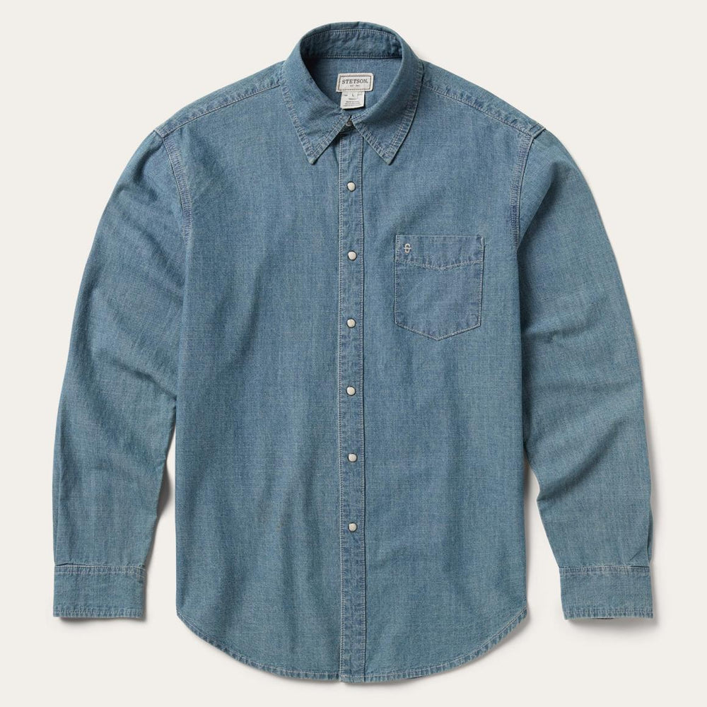 Chambray Denim Shirt Blue | Men Stetson Modern Cut