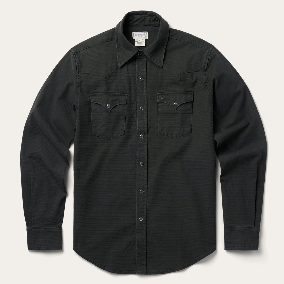 Charcoal Corded Denim Shirt Grey | Men Stetson Denim Shirts