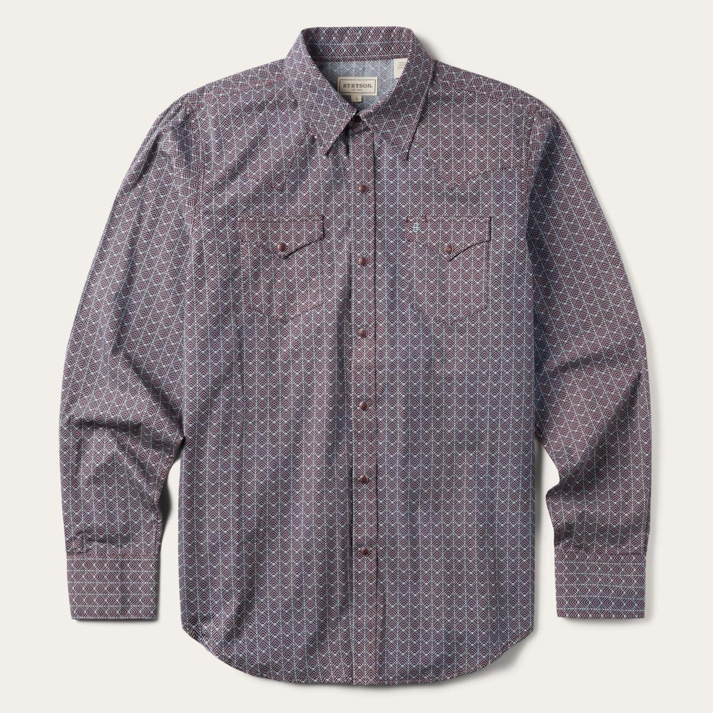 Chevron Grid Shirt Brown | Men Stetson Modern Cut