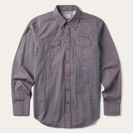 Chevron Grid Shirt Brown | Men Stetson Modern Cut