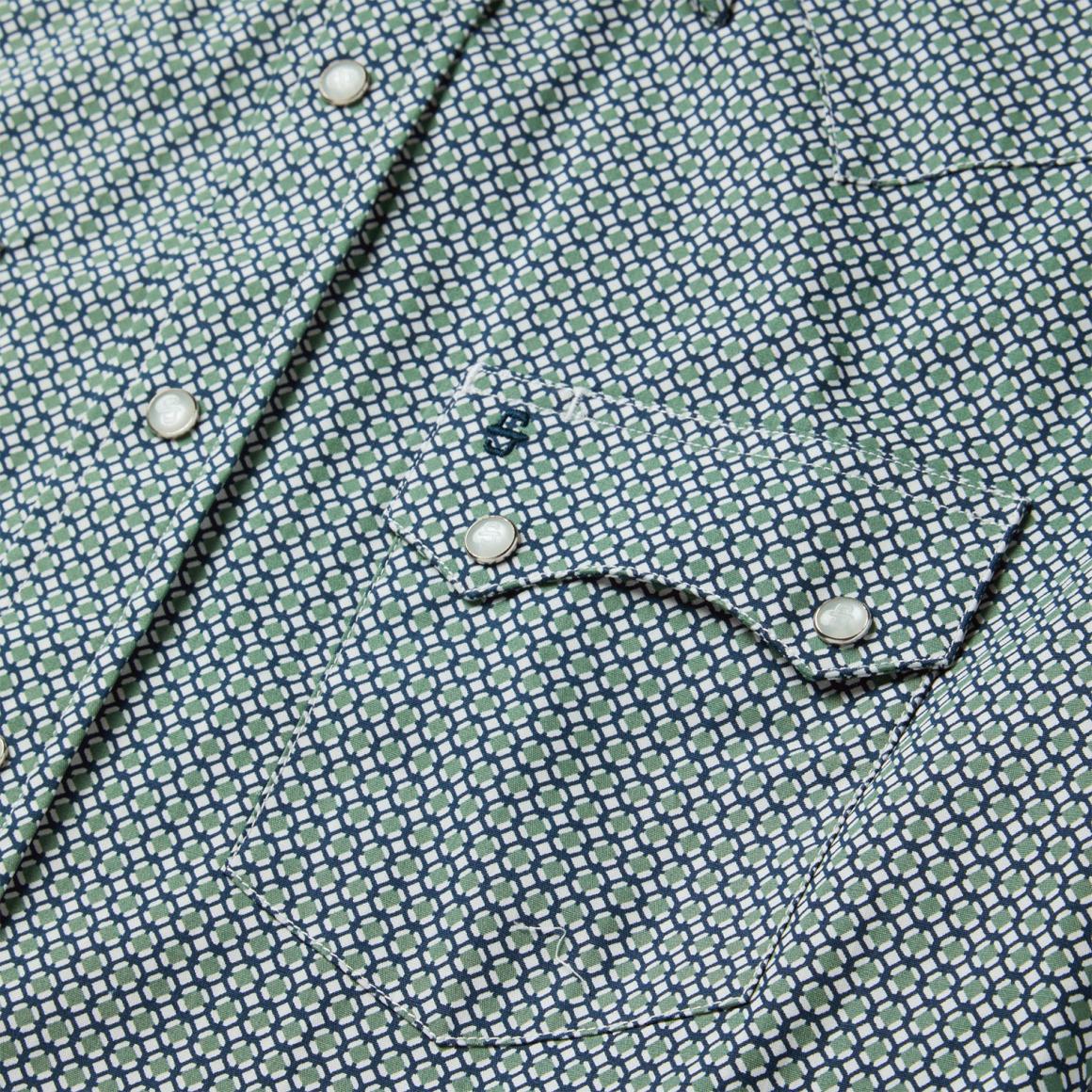 Circle Diamond Print Short Sleeve Western Shirt Green | Men Stetson Western Shirts