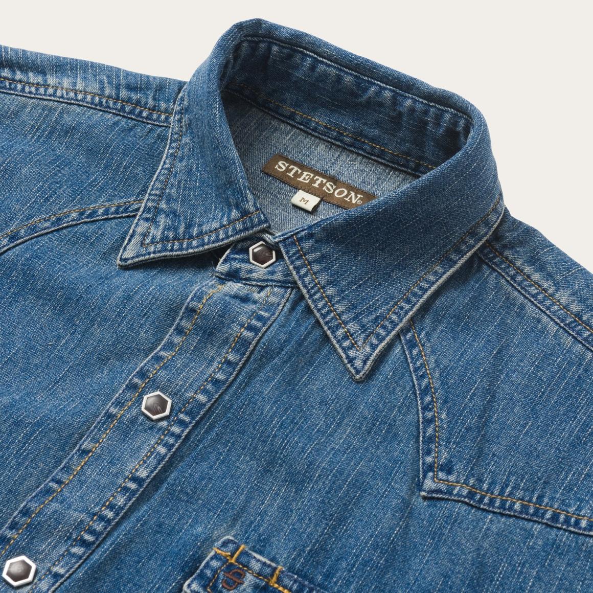 Classic Denim Shirt Blue | Men Stetson Classic Cut