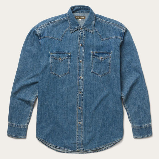 Classic Denim Shirt Blue | Men Stetson Western Shirts