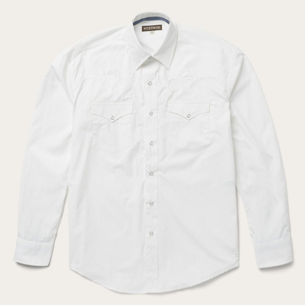 Classic Solid Snap Poplin Shirt In Optic White White | Men Stetson Classic Cut