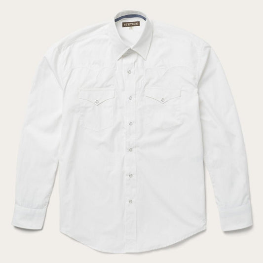 Classic Solid Snap Poplin Shirt In Optic White White | Men Stetson Western Shirts