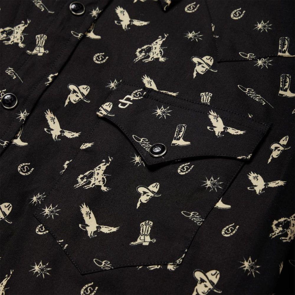 Conversation Print Western Shirt Black | Men Stetson Western Shirts