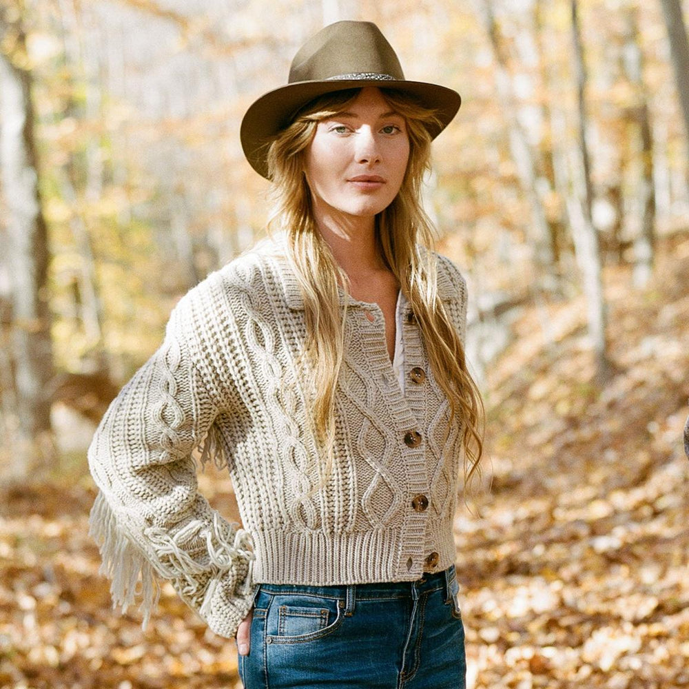 Cream Fringed Cardigan Tan | Women Stetson Fringe Jackets
