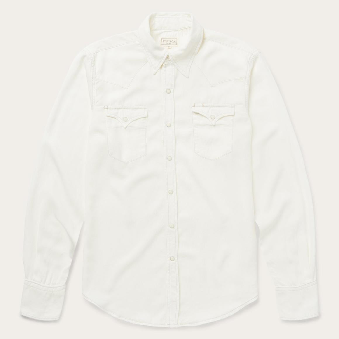 Cream Twill Shirt White | Men Stetson Western Shirts