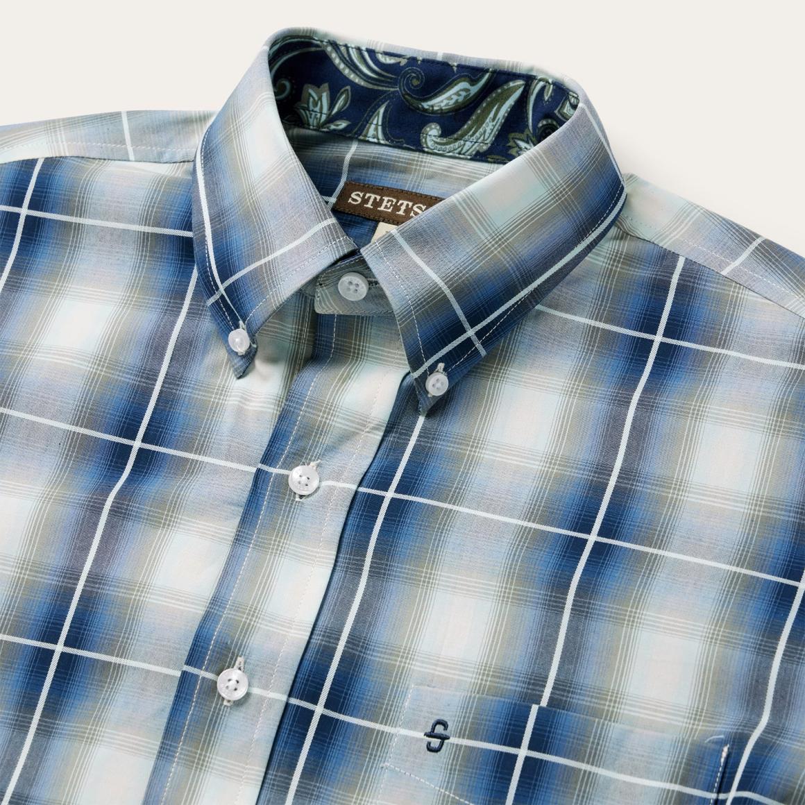 Crystal Plaid Button Down Shirt Blue | Men Stetson Classic Cut