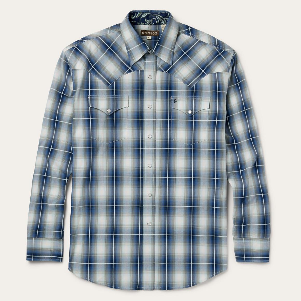 Crystal Plaid Western Shirt Blue | Men Stetson Western Shirts