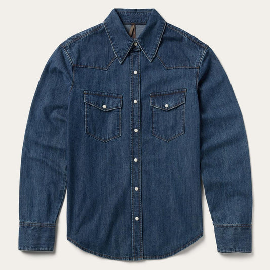 Dark Denim Snap Western Shirt Blue | Women Stetson Western Shirts
