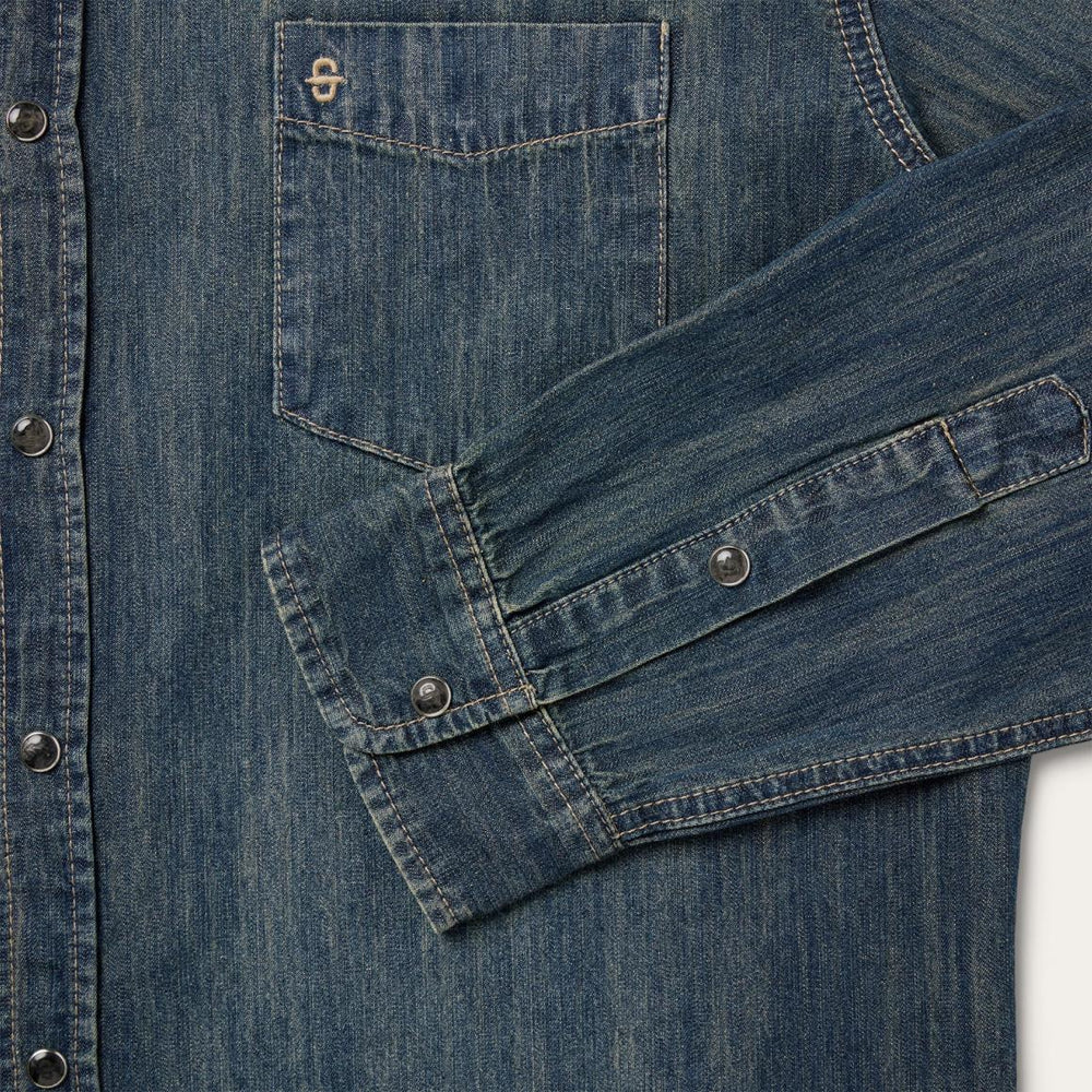 Dark Denim Western Shirt Blue | Men Stetson Denim Shirts