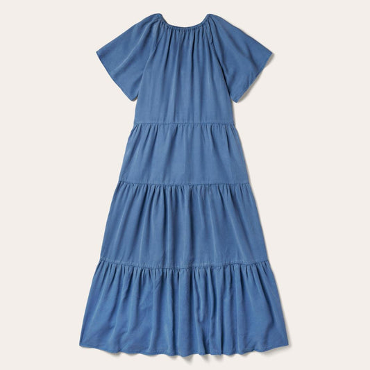 Denim Long Three Tiered Dress Blue | Women Stetson Midi