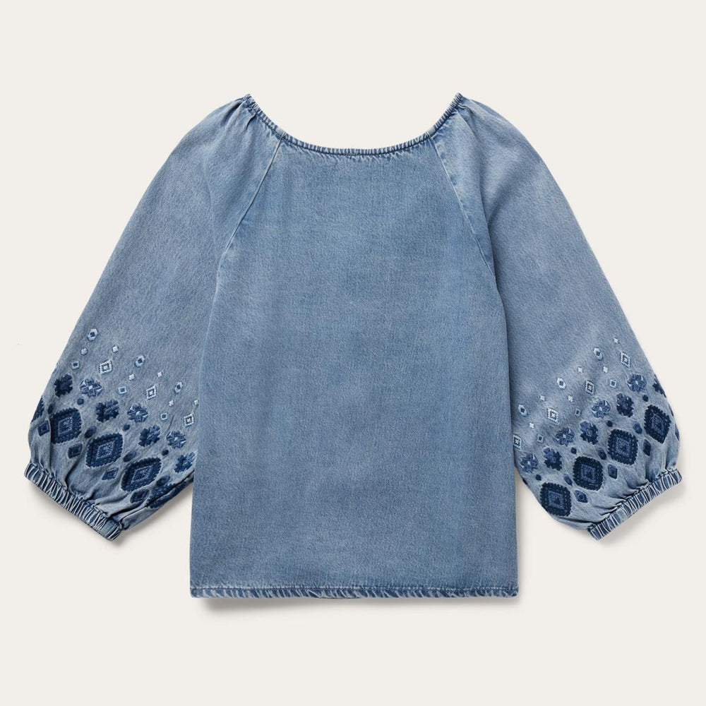 Denim Snap Front Blouse Blue | Women Stetson Blouses