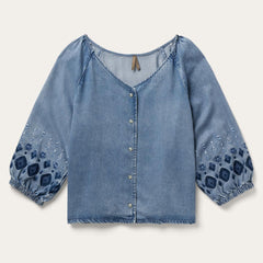 Denim Snap Front Blouse Blue | Women Stetson Blouses