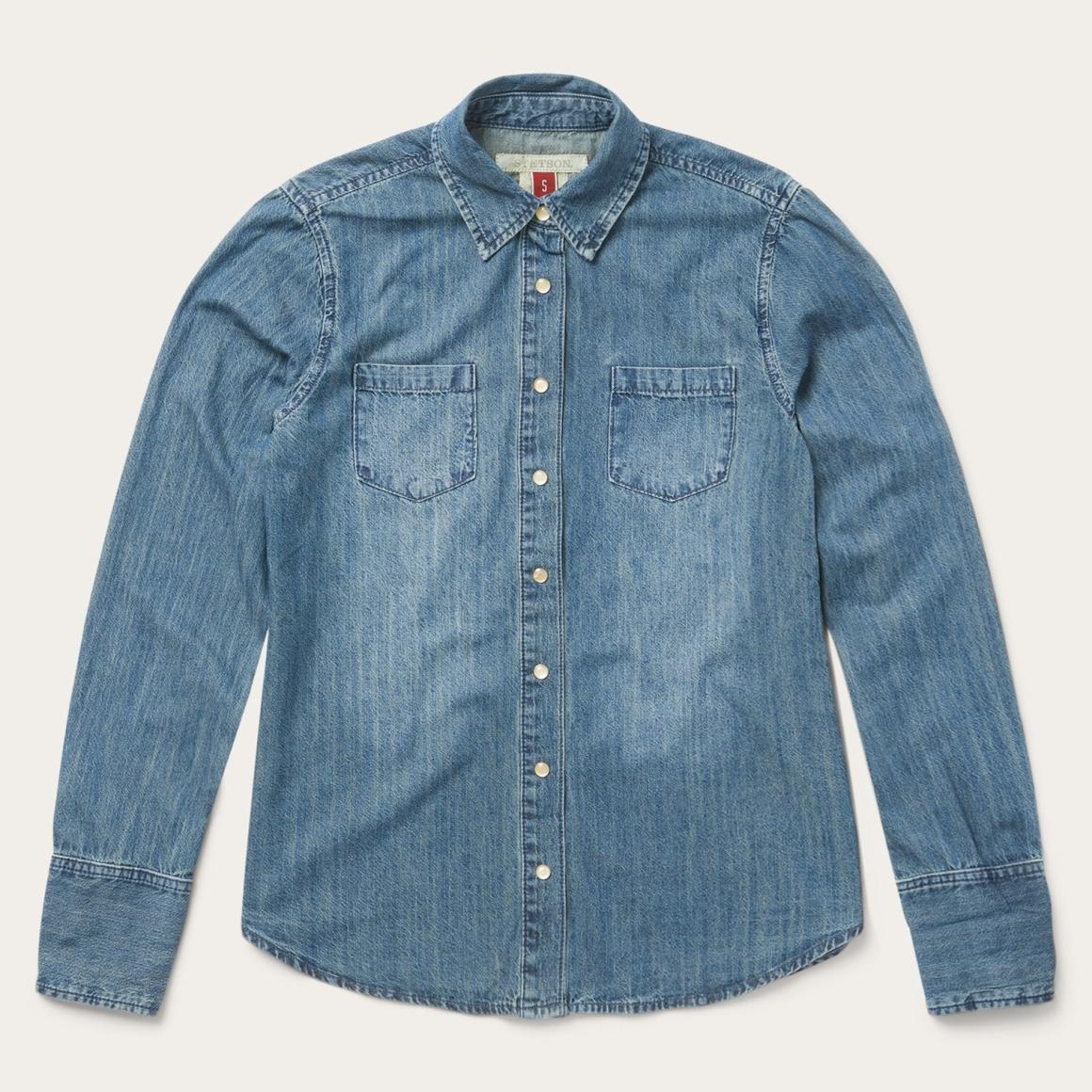 Denim Snap Front Western Shirt Blue | Women Stetson Denim Shirts