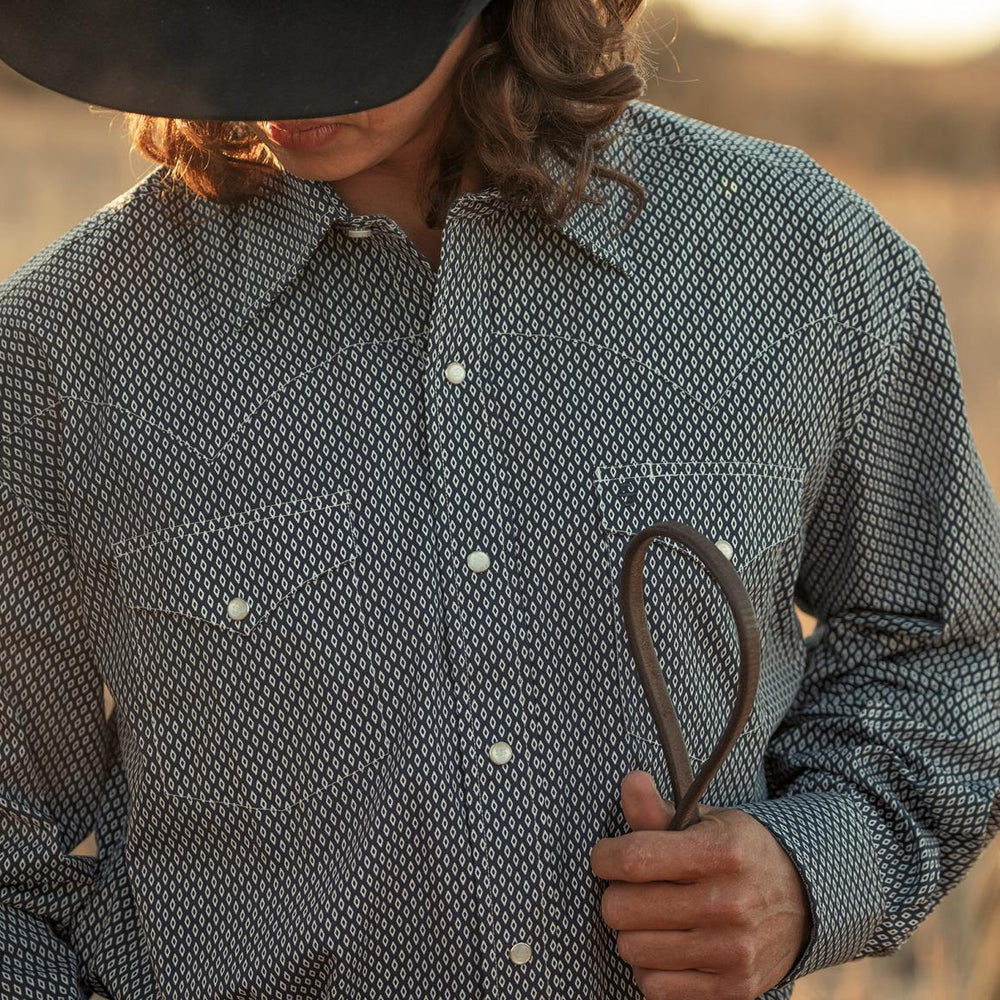 Diamond Geo Western Shirt Blue | Men Stetson Classic Cut