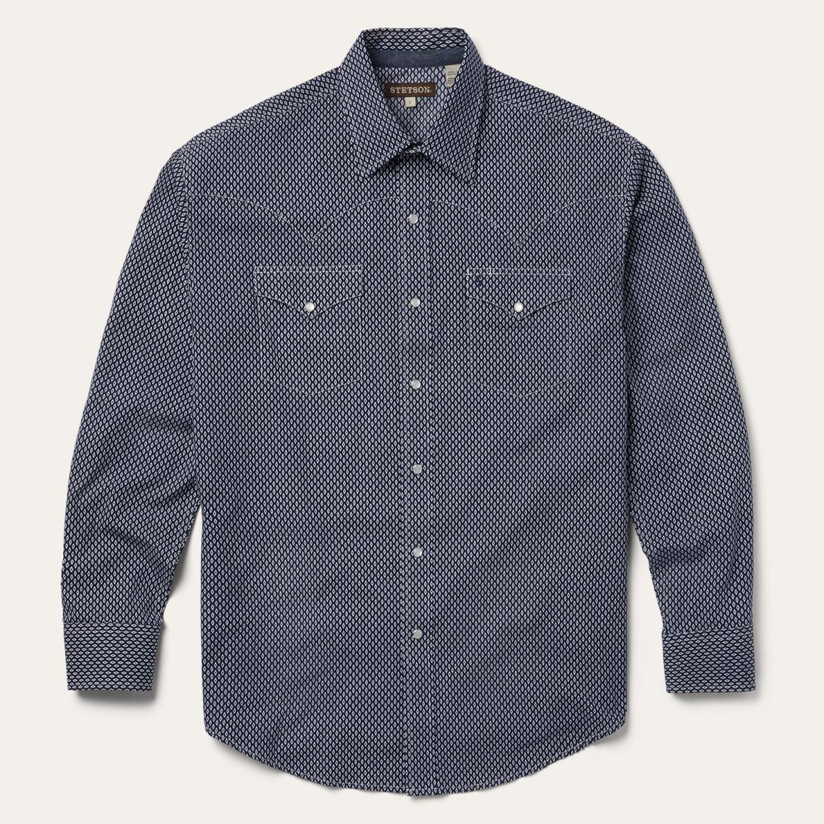 Diamond Geo Western Shirt Blue | Men Stetson Western Shirts
