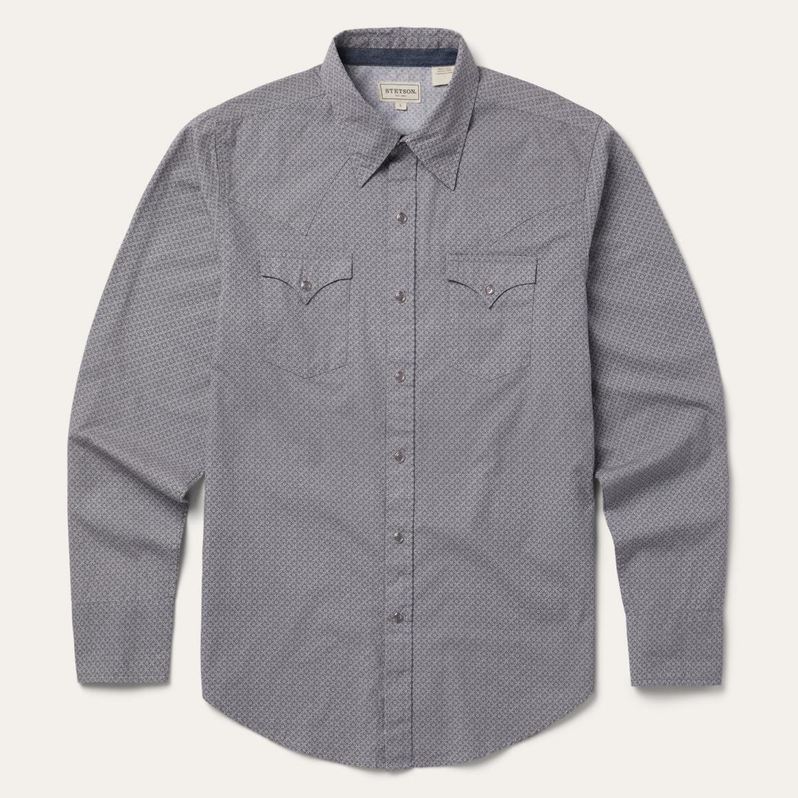 Diamond Print Western Shirt Grey | Men Stetson Western Shirts