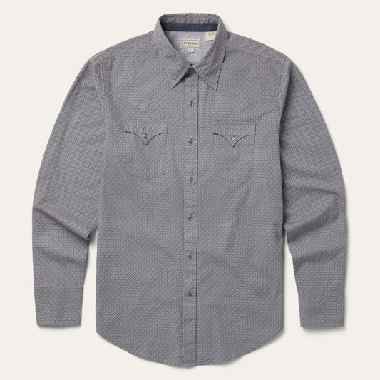 Diamond Print Western Shirt Grey | Men Stetson Western Shirts