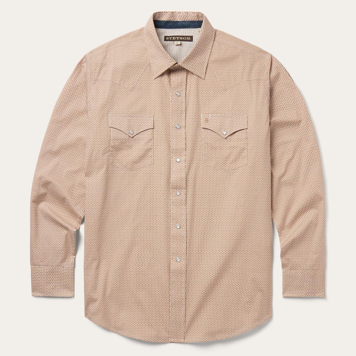 Diamond Print Western Shirt Orange | Men Stetson Western Shirts