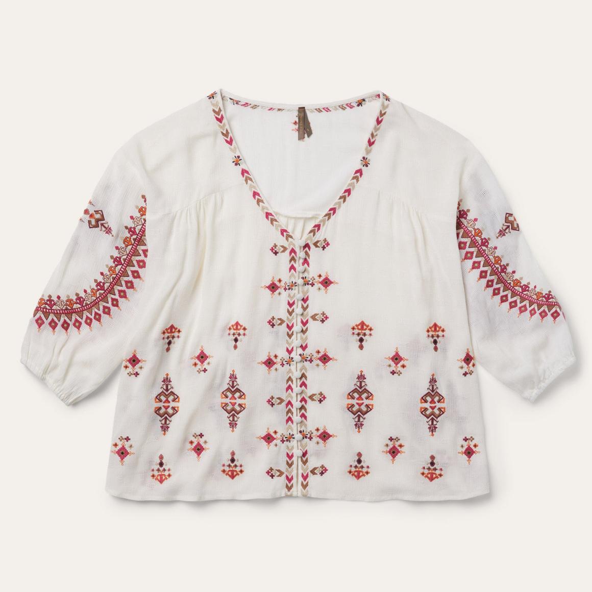 Dobby Peasant Blouse White | Women Stetson Blouses