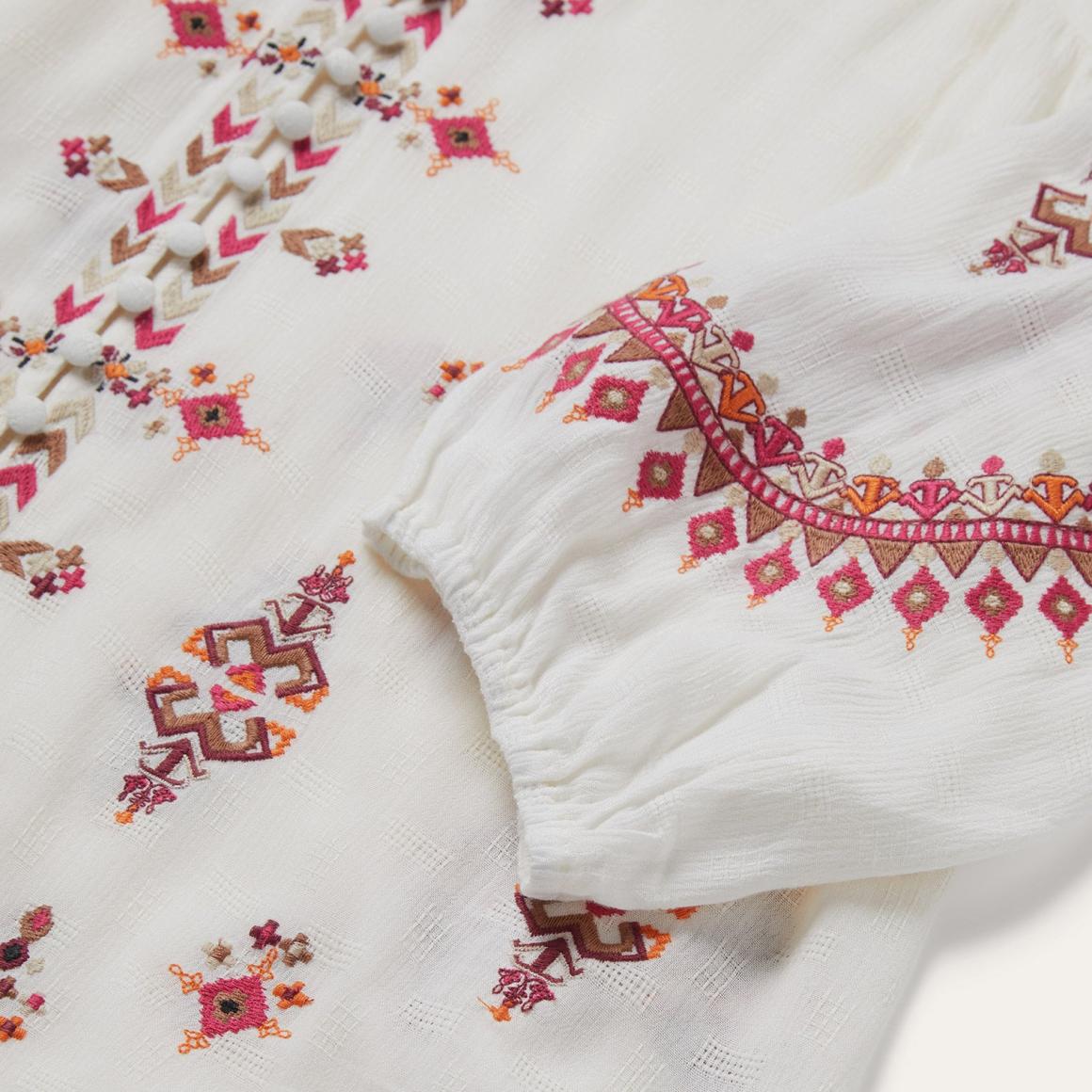 Dobby Peasant Blouse White | Women Stetson Blouses