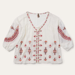 Dobby Peasant Blouse White | Women Stetson Blouses