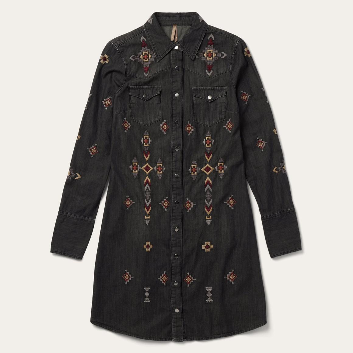 Embroidered Black Denim Shirt Dress Black | Women Stetson Mini