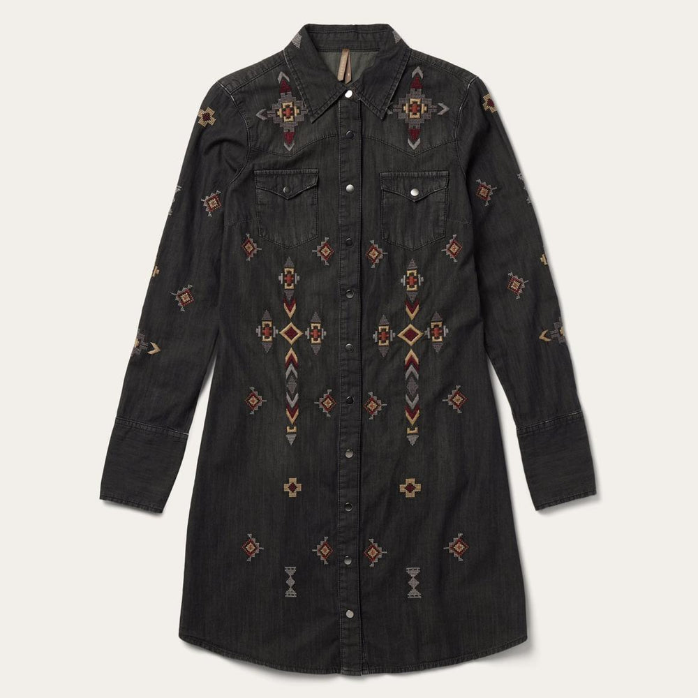 Embroidered Black Denim Shirt Dress Black | Women Stetson Mini